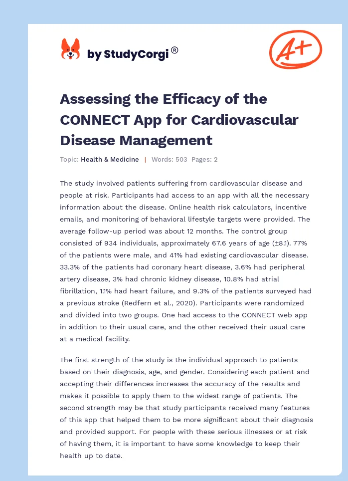 Assessing the Efficacy of the CONNECT App for Cardiovascular Disease Management. Page 1