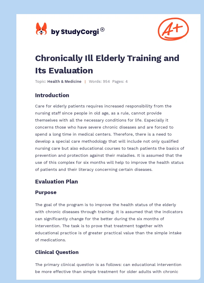 Chronically Ill Elderly Training and Its Evaluation. Page 1