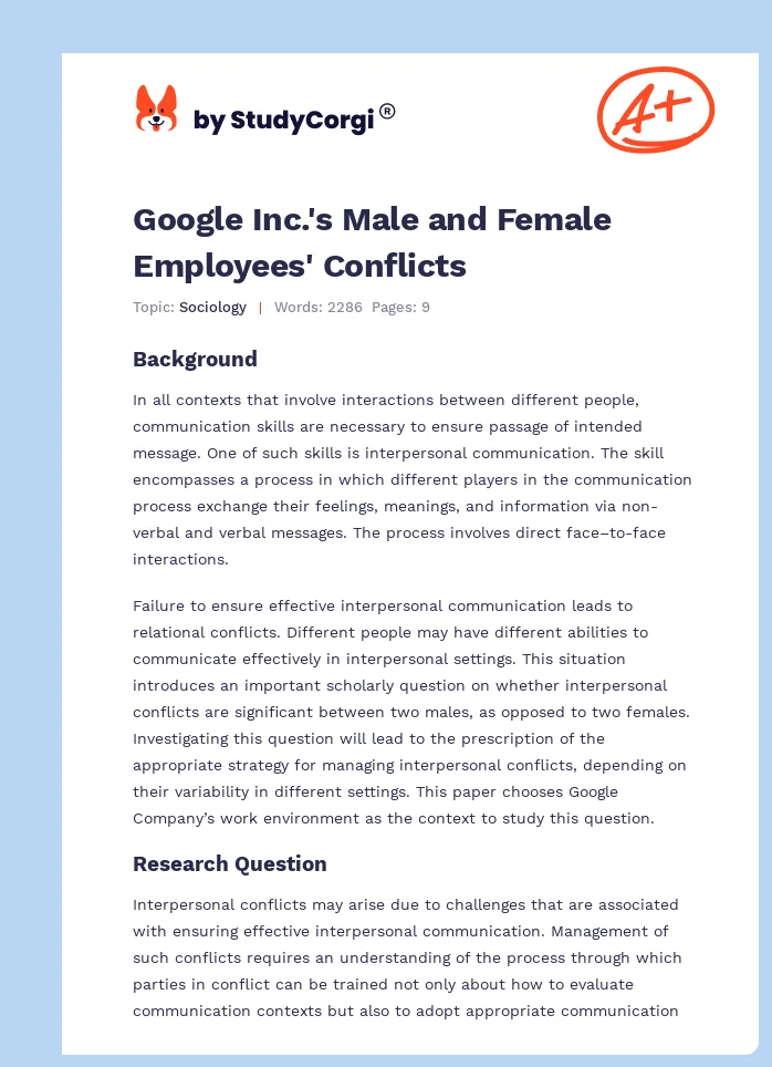 Google Inc.'s Male and Female Employees' Conflicts. Page 1