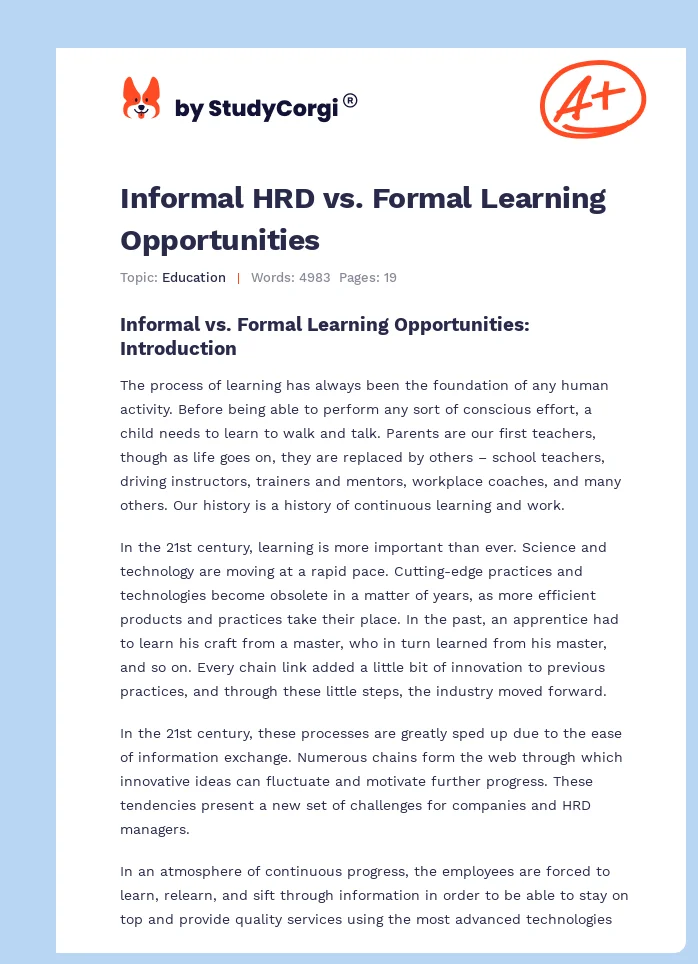 Informal HRD vs. Formal Learning Opportunities. Page 1
