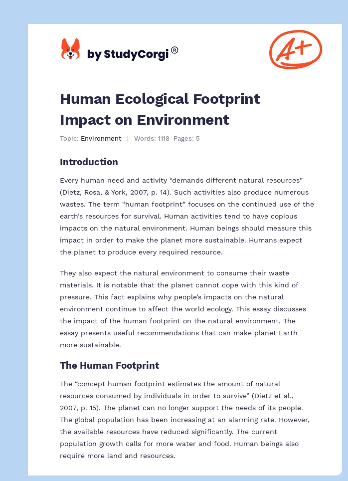 Human Ecological Footprint Impact on Environment. Page 1