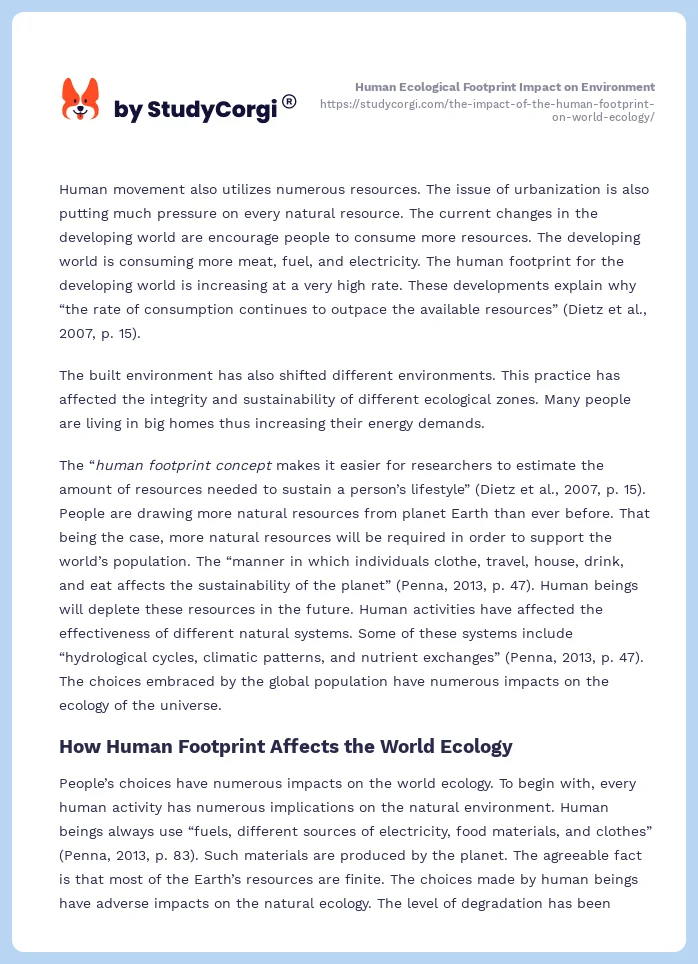 Human Ecological Footprint Impact on Environment. Page 2