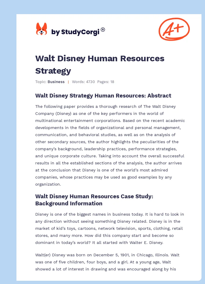 Walt Disney Human Resources Strategy. Page 1
