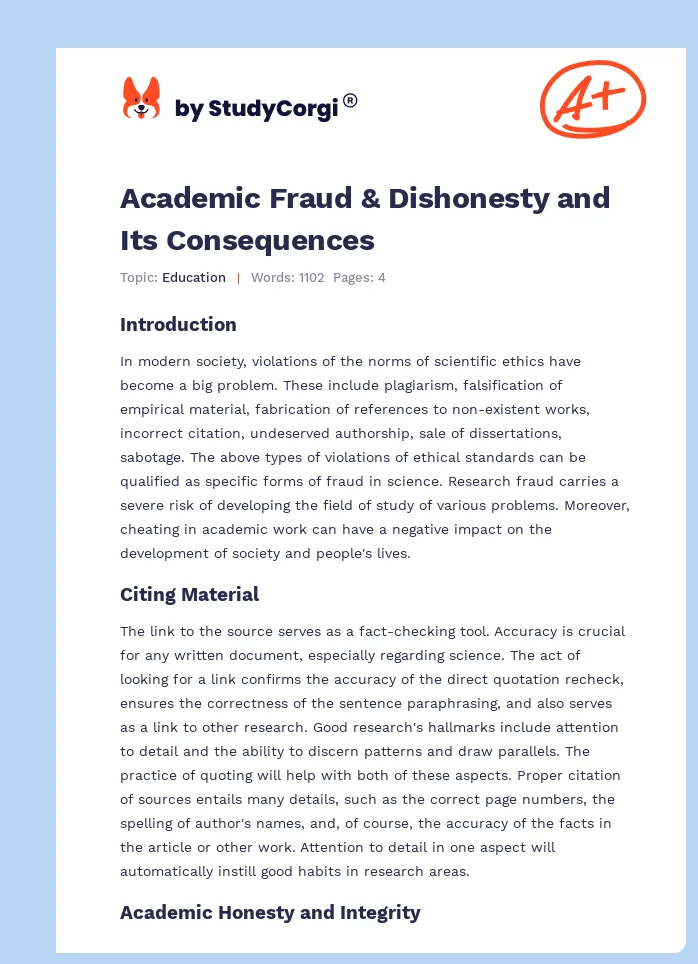 Academic Fraud & Dishonesty and Its Consequences. Page 1