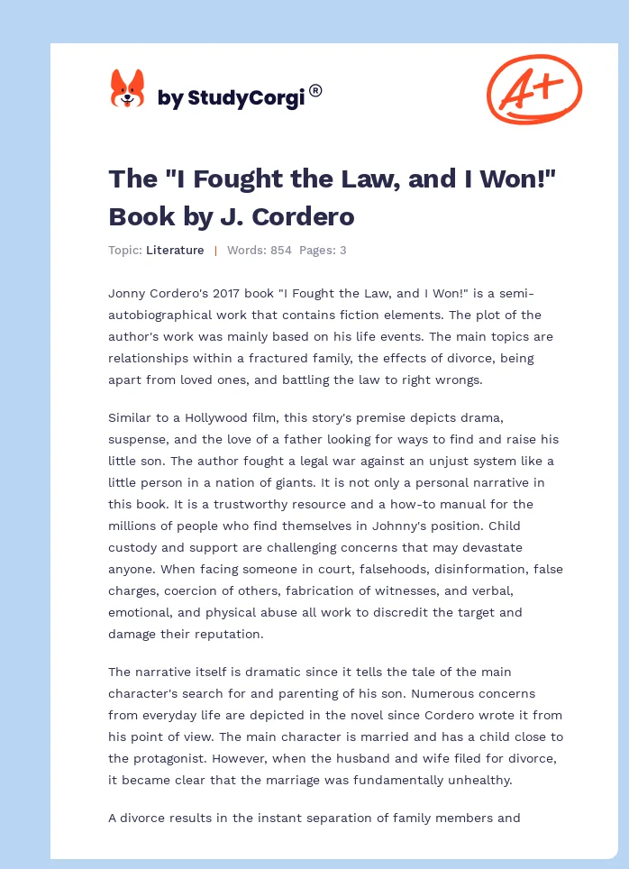 The "I Fought the Law, and I Won!" Book by J. Cordero. Page 1