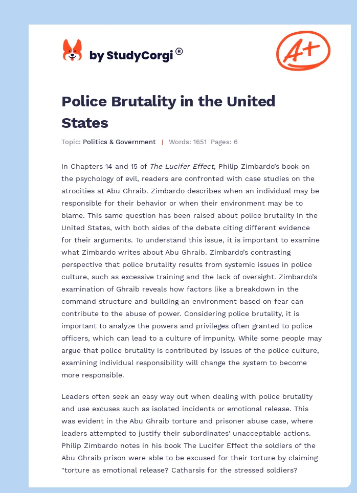 Police Brutality in the United States. Page 1