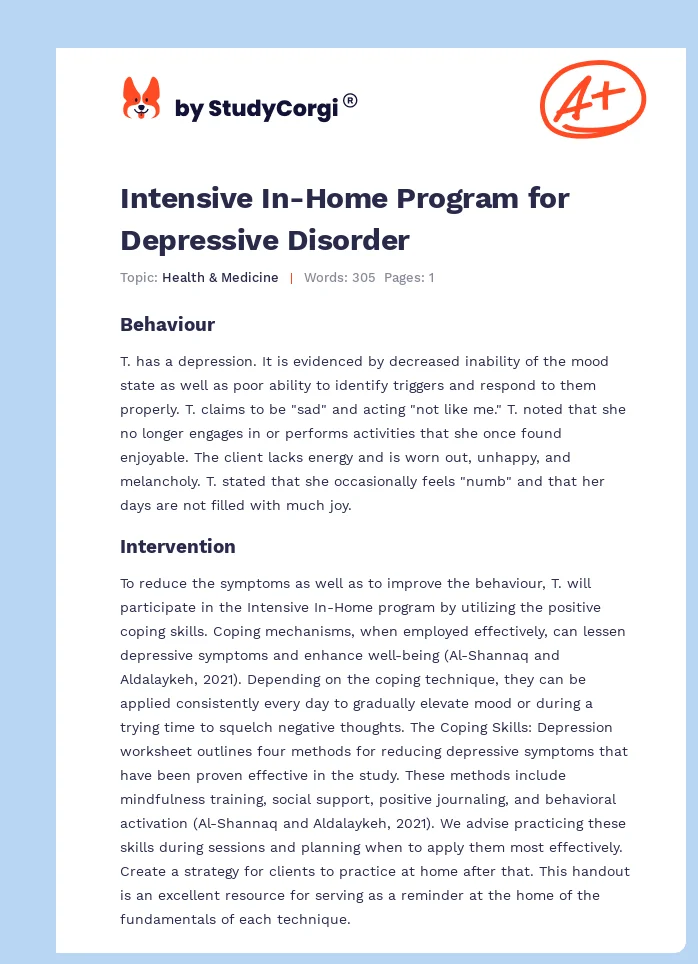 Intensive In-Home Program for Depressive Disorder. Page 1