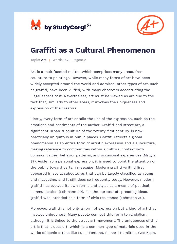 Graffiti as a Cultural Phenomenon. Page 1