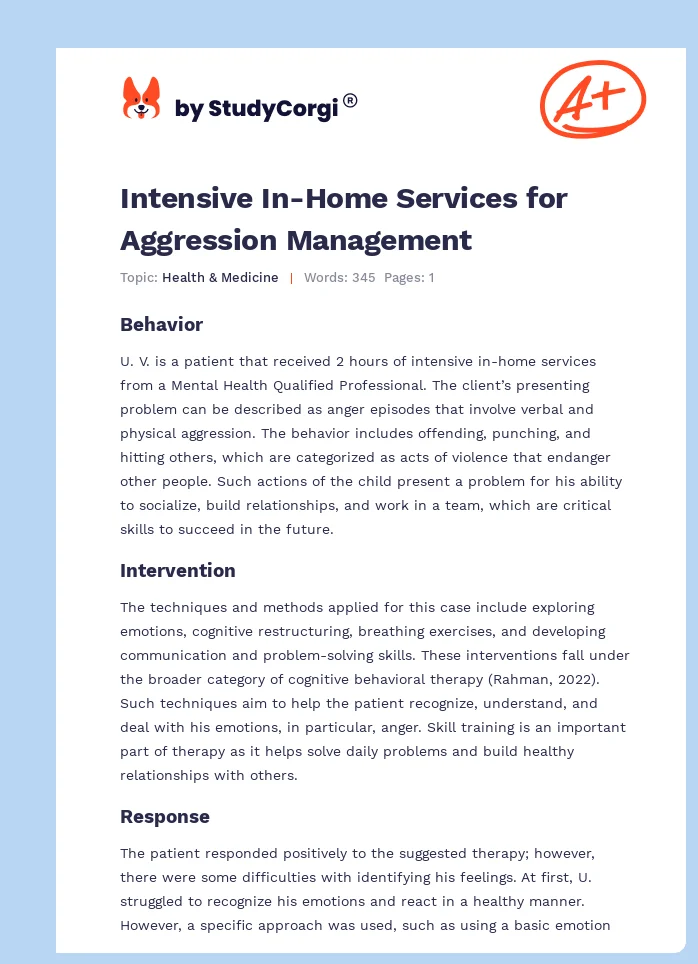 Intensive In-Home Services for Aggression Management. Page 1