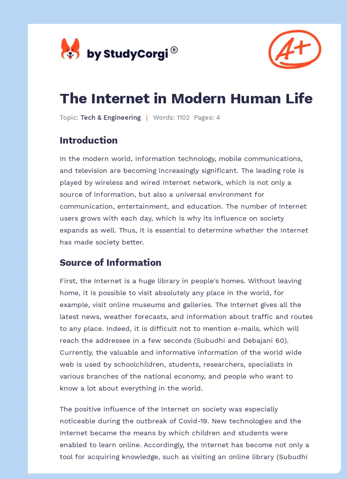 The Internet in Modern Human Life. Page 1