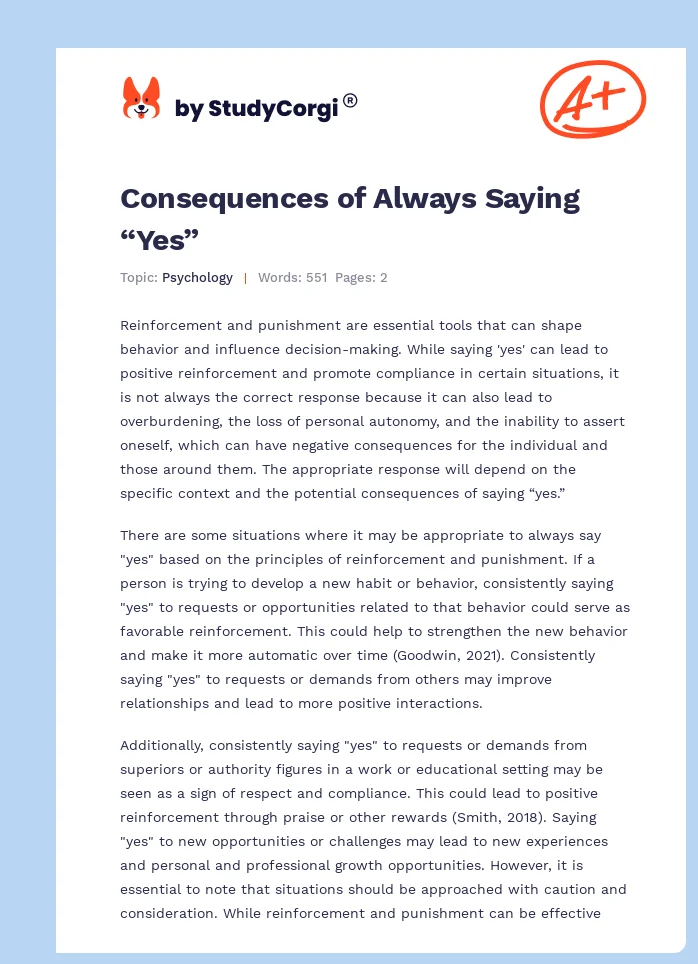 Consequences of Always Saying “Yes”. Page 1