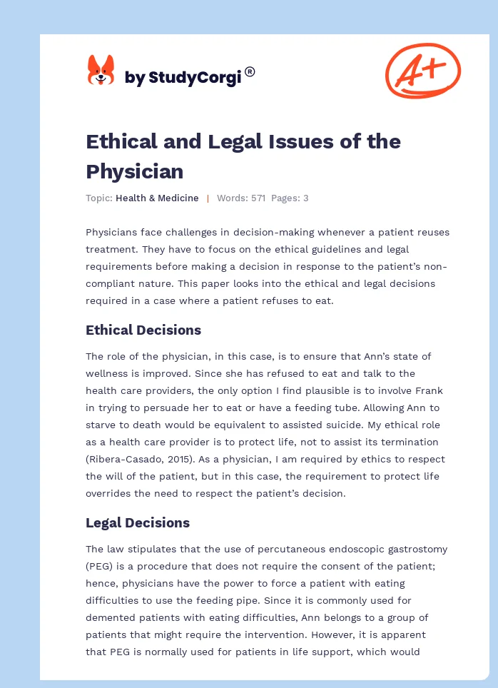 Ethical and Legal Issues of the Physician. Page 1