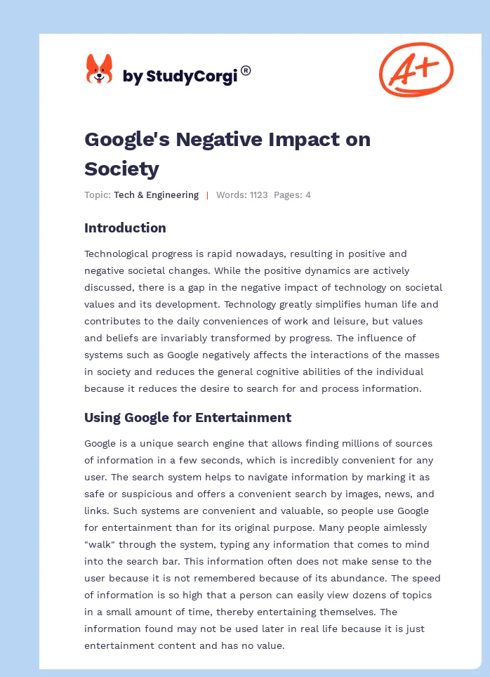 Google's Negative Impact on Society. Page 1