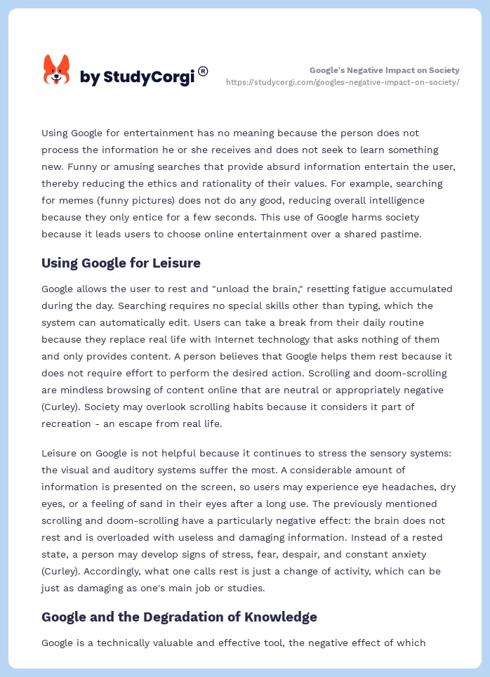 Google's Negative Impact on Society. Page 2