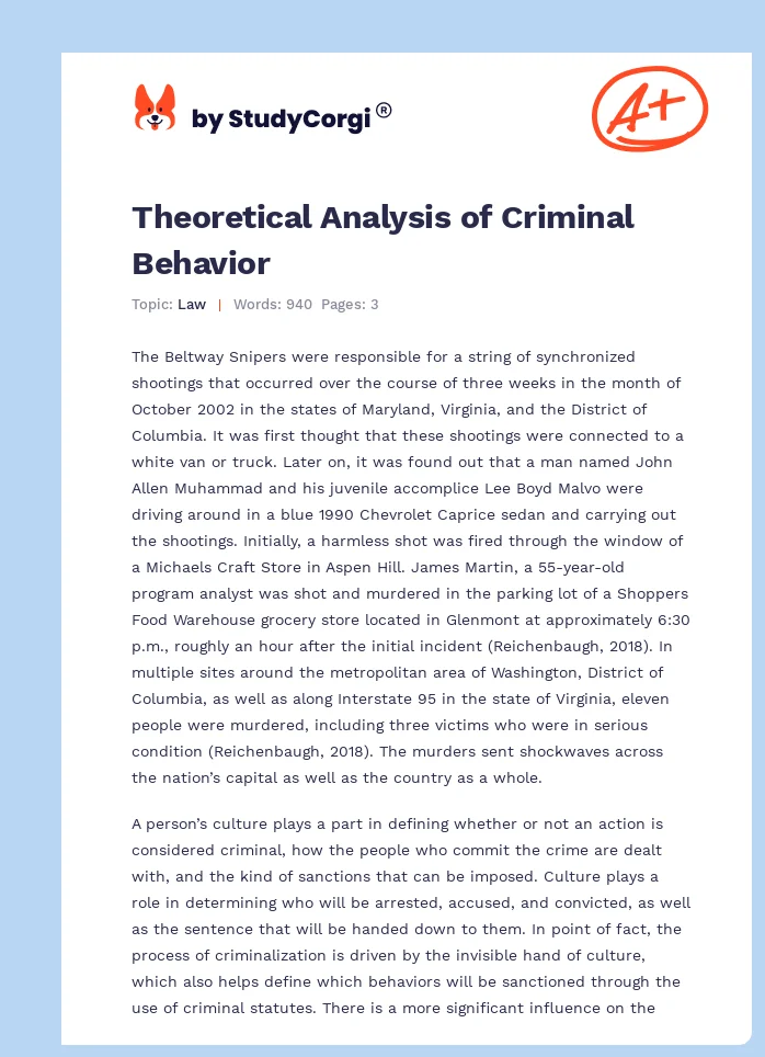Theoretical Analysis of Criminal Behavior. Page 1