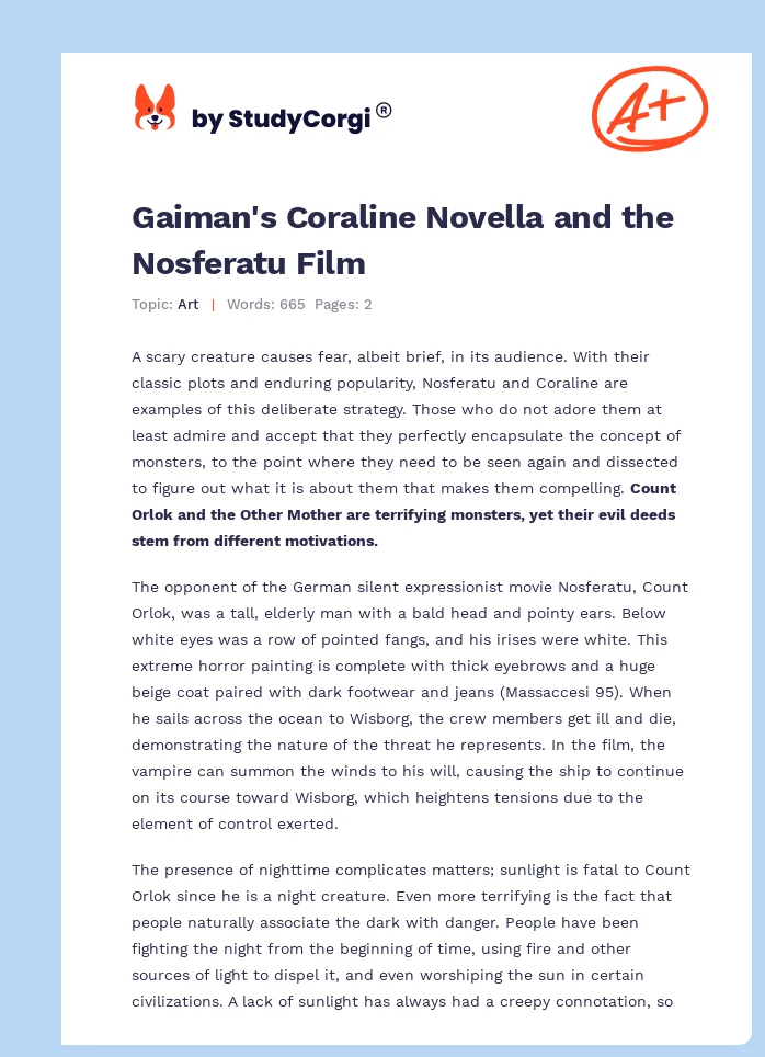 Gaiman's Coraline Novella and the Nosferatu Film. Page 1
