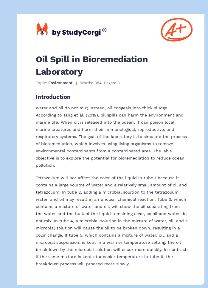 Oil Spill in Bioremediation Laboratory. Page 1