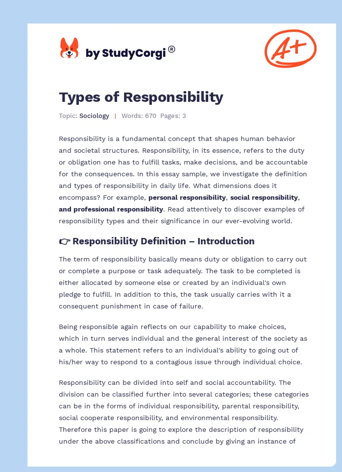 definition of responsibility essay