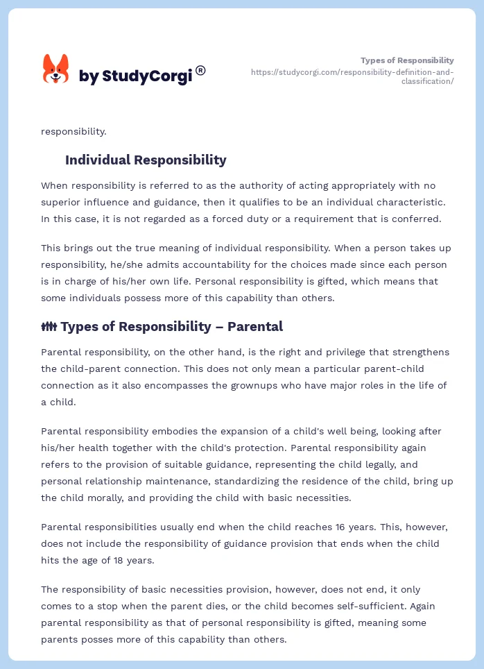 Types of Responsibility. Page 2