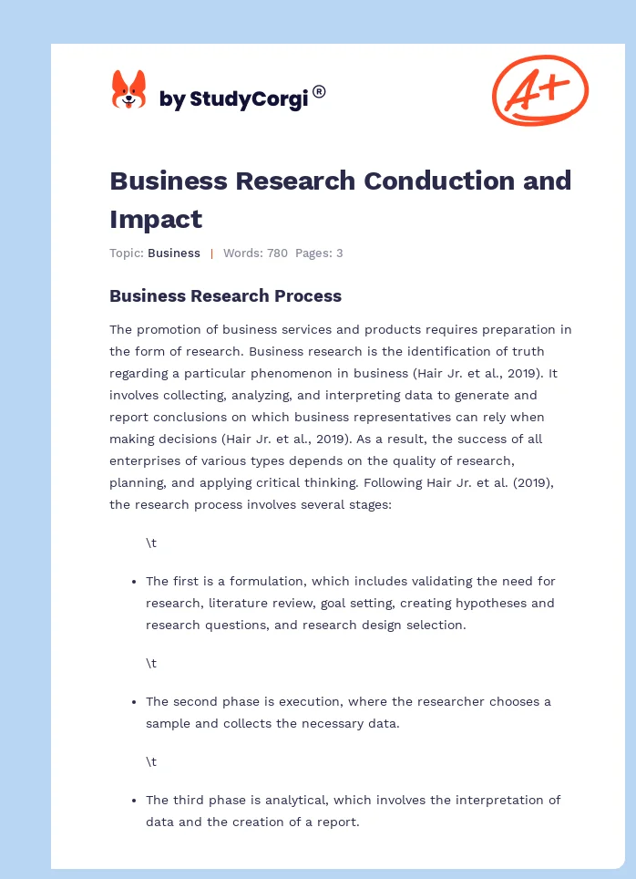 Business Research Conduction and Impact. Page 1