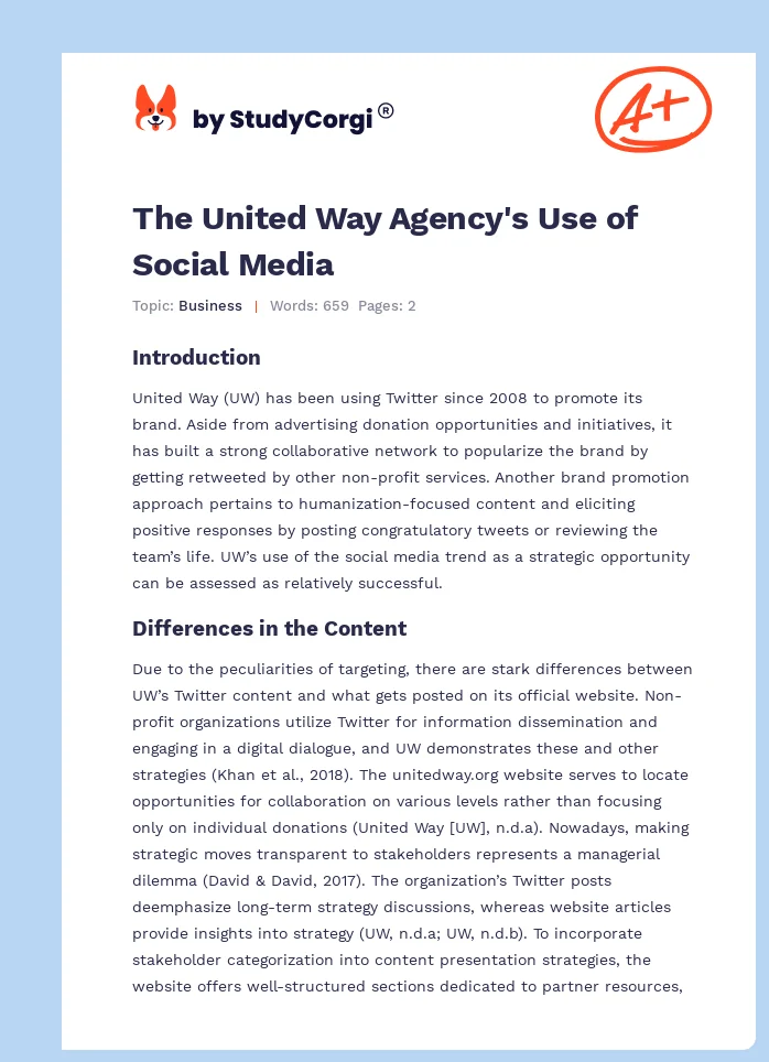 The United Way Agency's Use of Social Media. Page 1