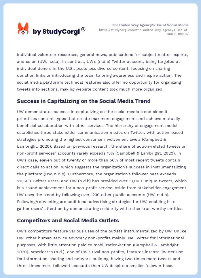 The United Way Agency's Use of Social Media. Page 2