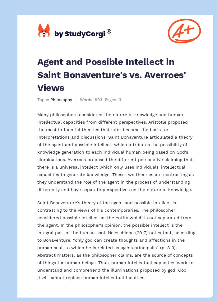 Agent and Possible Intellect in Saint Bonaventure's vs. Averroes' Views. Page 1