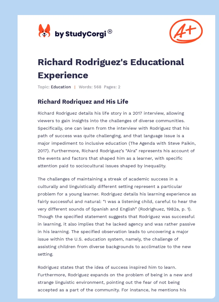 Richard Rodriguez's Educational Experience. Page 1