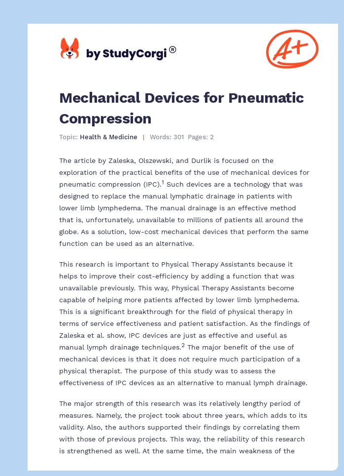Mechanical Devices for Pneumatic Compression. Page 1