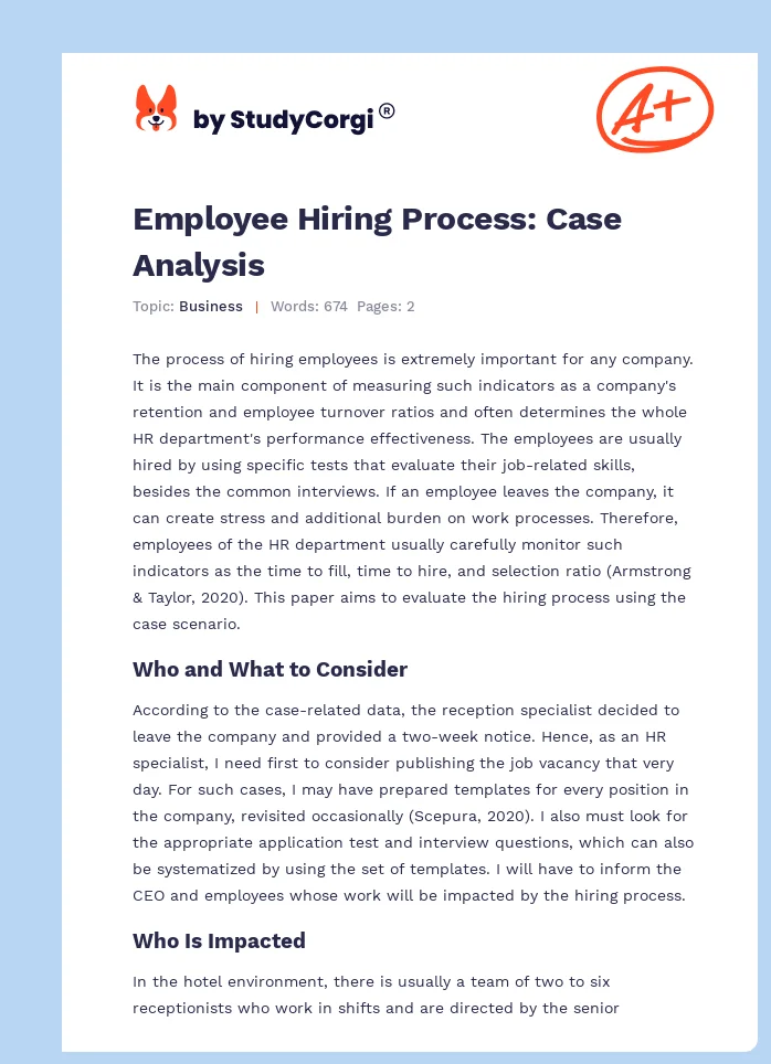 Employee Hiring Process: Case Analysis. Page 1