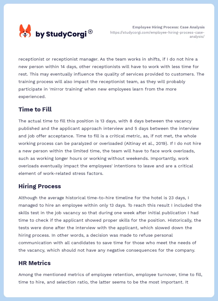Employee Hiring Process: Case Analysis. Page 2