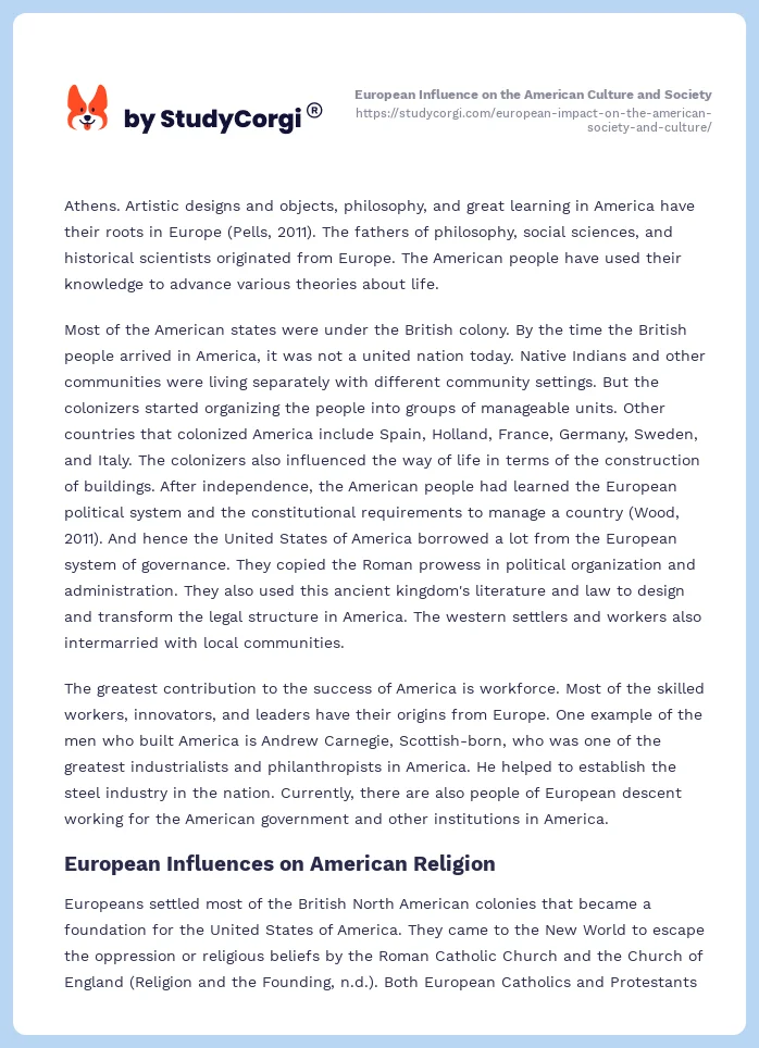European Influence on the American Culture and Society. Page 2