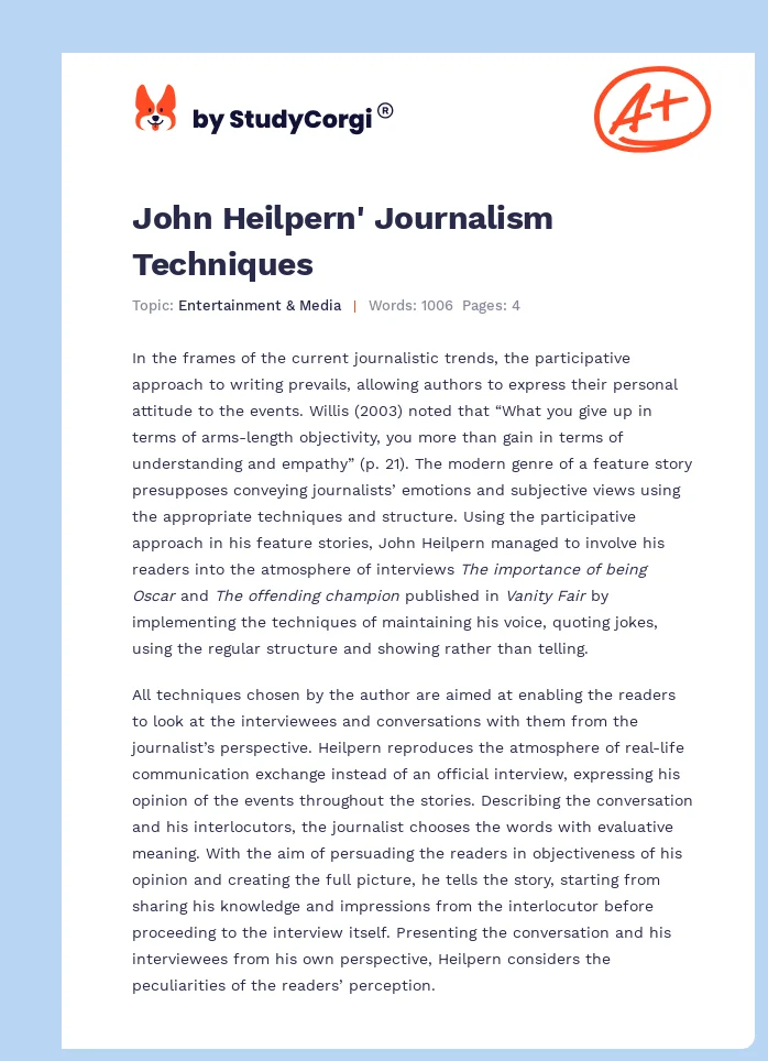 John Heilpern' Journalism Techniques. Page 1
