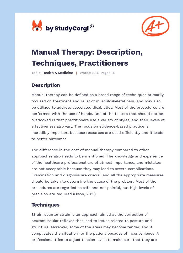 Manual Therapy: Description, Techniques, Practitioners. Page 1