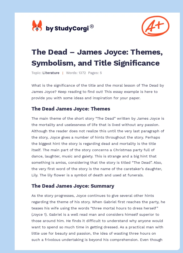 The Dead – James Joyce: Themes, Symbolism, and Title Significance. Page 1