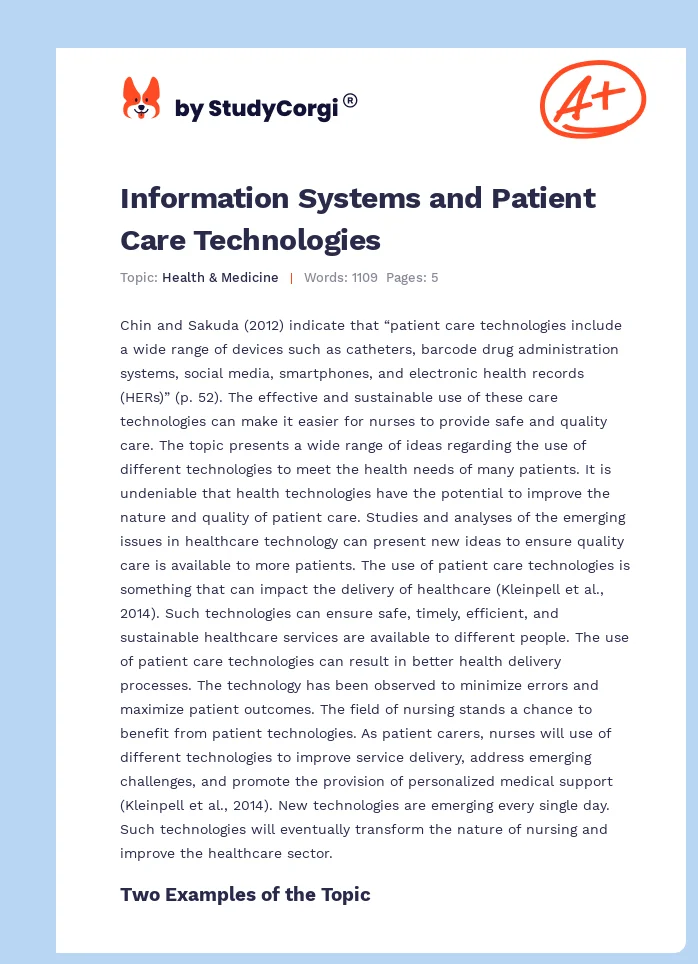 Information Systems and Patient Care Technologies. Page 1