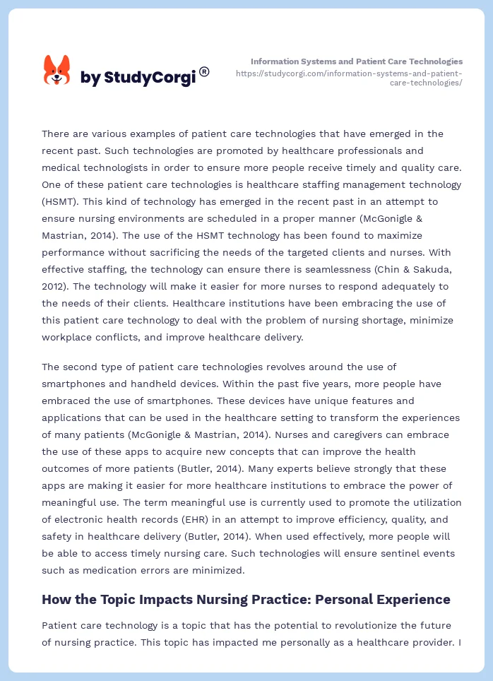 Information Systems and Patient Care Technologies. Page 2