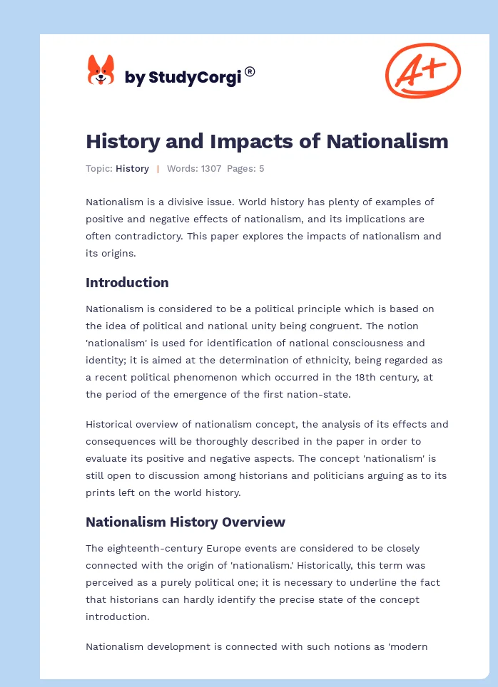 History and Impacts of Nationalism. Page 1