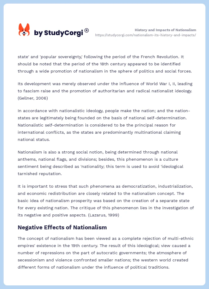 History and Impacts of Nationalism. Page 2