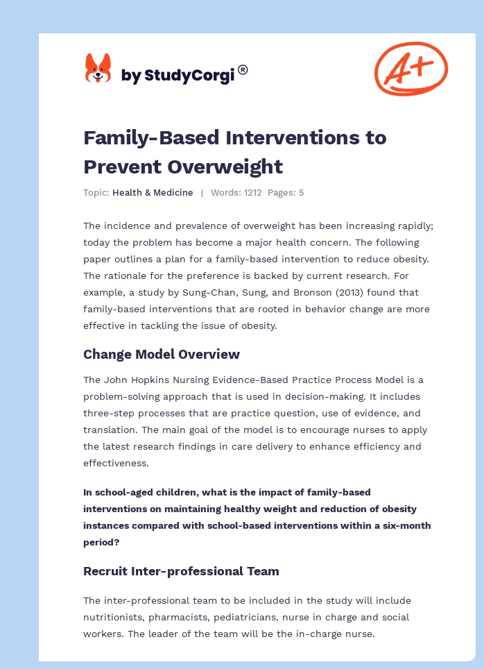 Family-Based Interventions to Prevent Overweight. Page 1