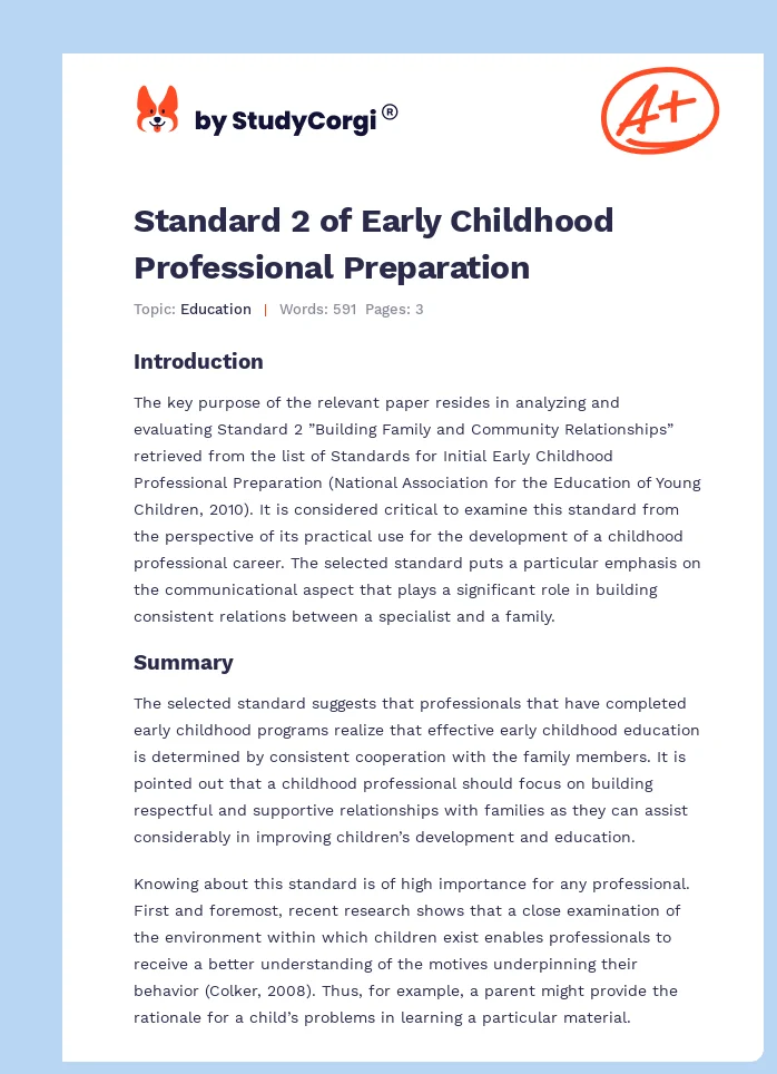 Standard 2 of Early Childhood Professional Preparation. Page 1