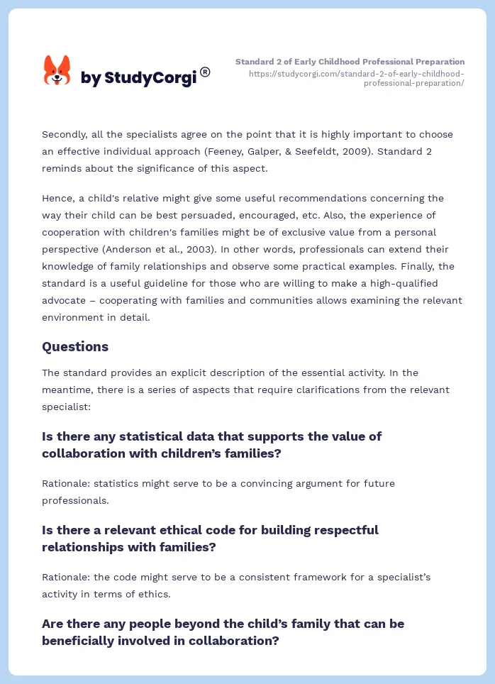 Standard 2 of Early Childhood Professional Preparation. Page 2