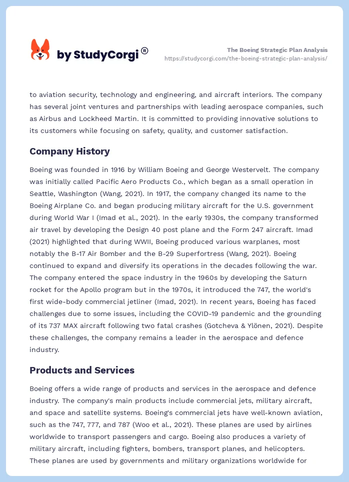 The Boeing Strategic Plan Analysis. Page 2