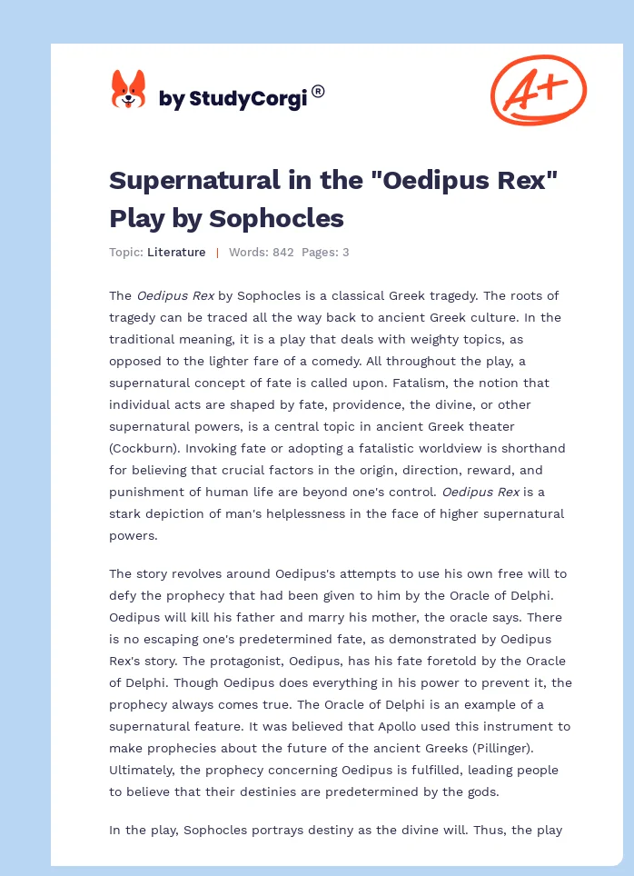 Supernatural in the "Oedipus Rex" Play by Sophocles. Page 1