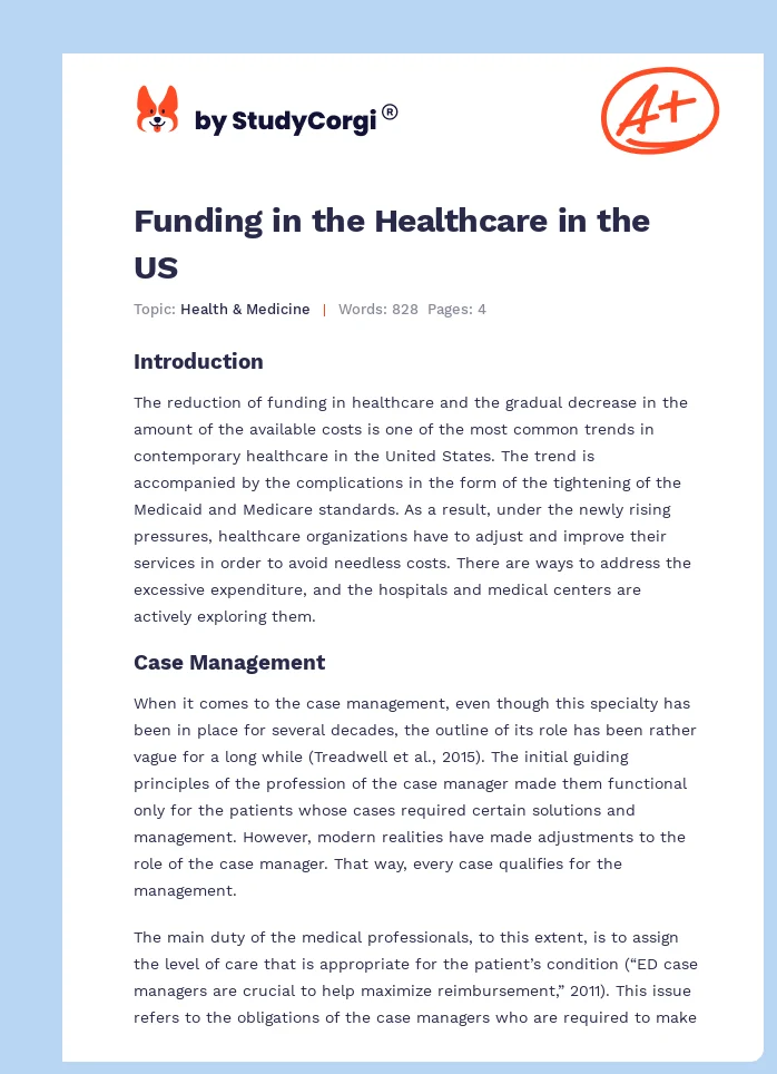 Funding in the Healthcare in the US. Page 1