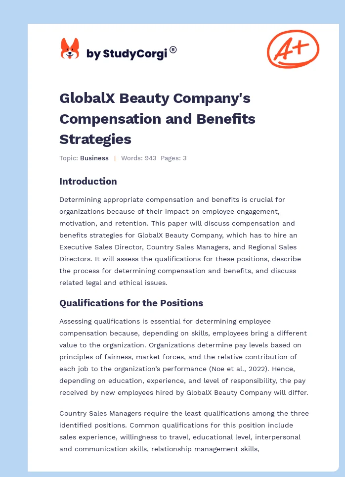 GlobalX Beauty Company's Compensation and Benefits Strategies. Page 1