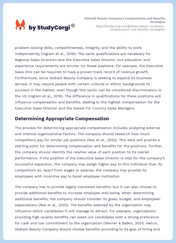 GlobalX Beauty Company's Compensation and Benefits Strategies. Page 2