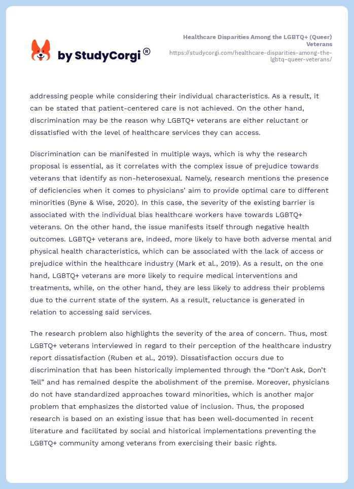 Healthcare Disparities Among the LGBTQ+ (Queer) Veterans. Page 2