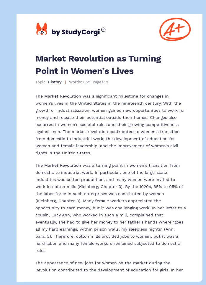 Market Revolution as Turning Point in Women’s Lives. Page 1