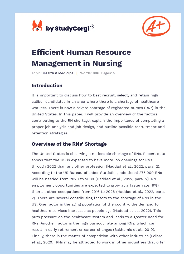 Efficient Human Resource Management in Nursing. Page 1